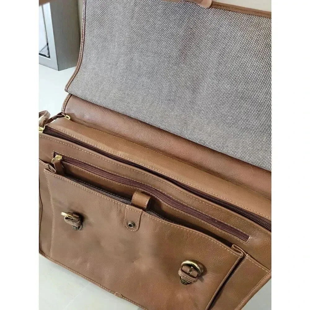 Hidesign By Scully H293 Flap Over Laptop Briefcase Brown NWT